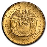 1919-1930 Colombia Gold 5 Pesos Simon Bolivar Avg Circ