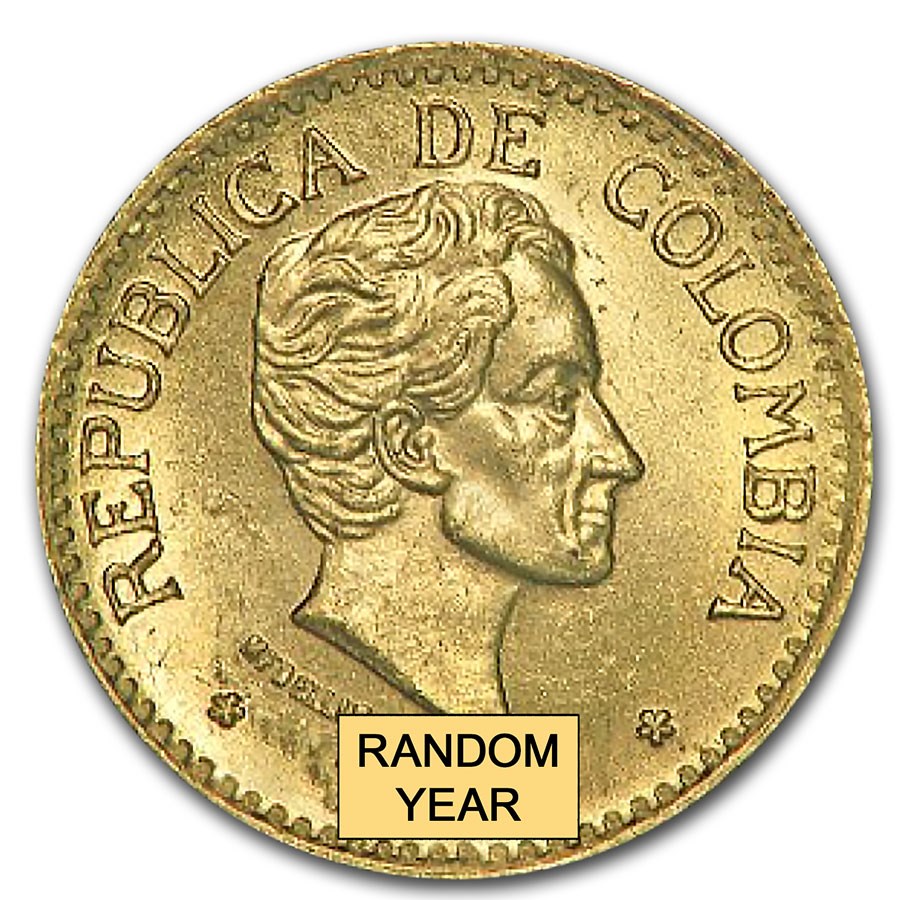 1919-1930 Colombia Gold 5 Pesos Simon Bolivar BU