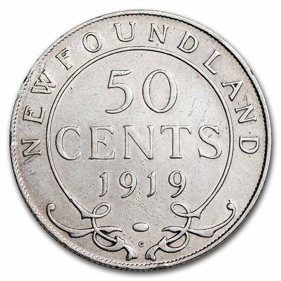 1919-C Newfoundland Silver 50 Cents George V VG 1919-C Newfoundland Silver 50 Cents George V VG