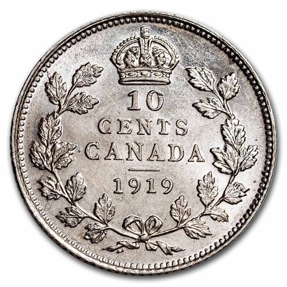 1919 Canada Silver 10 Cents George V AU 1919 Canada Silver 10 Cents George V AU