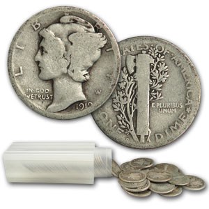 1919-D Mercury Dime 50-Coin Roll Avg Circ