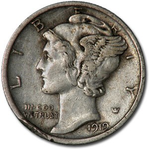 1919-D Mercury Dime XF Details (Rim Ding) 1919-D Mercury Dime XF Details (Rim Ding)