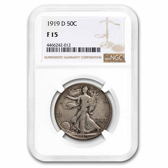 1919-D Walking Liberty Half Dollar Fine-15 NGC 1919-D Walking Liberty Half Dollar Fine-15 NGC