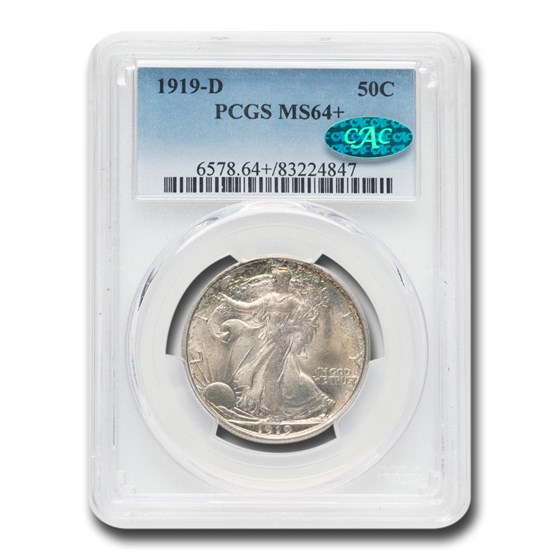 1919-D Walking Liberty Half Dollar MS-64+ PCGS CAC 1919-D Walking Liberty Half Dollar MS-64+ PCGS CAC
