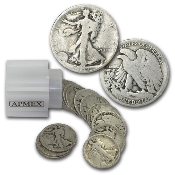 1919-D Walking Liberty Halves 20-Coin Roll Avg Circ