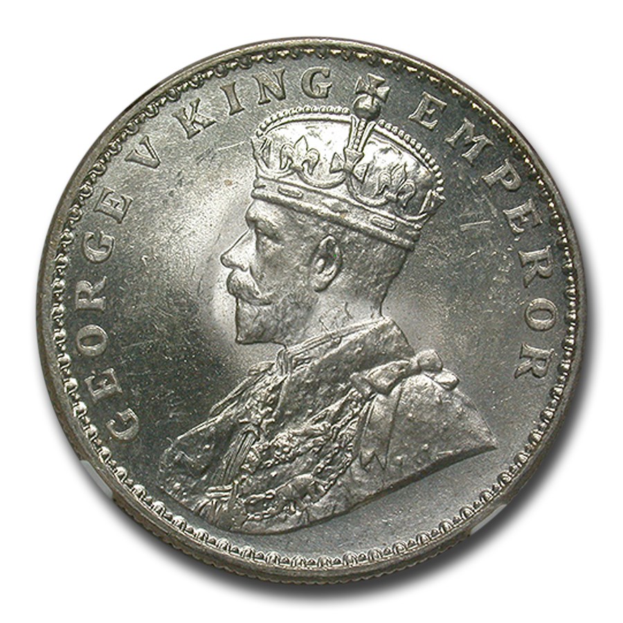 1919 India Silver Rupee George V MS-64 NGC