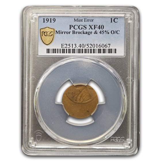 1919 Lincoln Cent XF-40 PCGS (Mirror Brockage & 45% O/C)