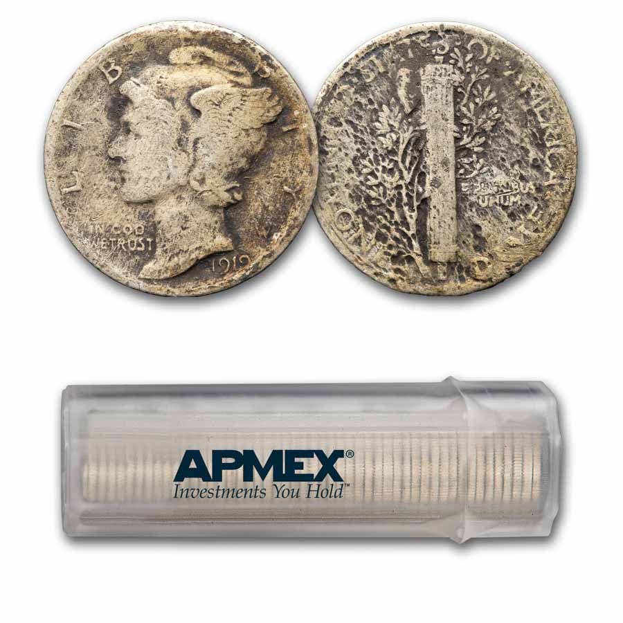 1919 Mercury Dime 50-Coin Roll Avg Circ