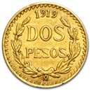 1919 Mexico Gold 2 Pesos AU