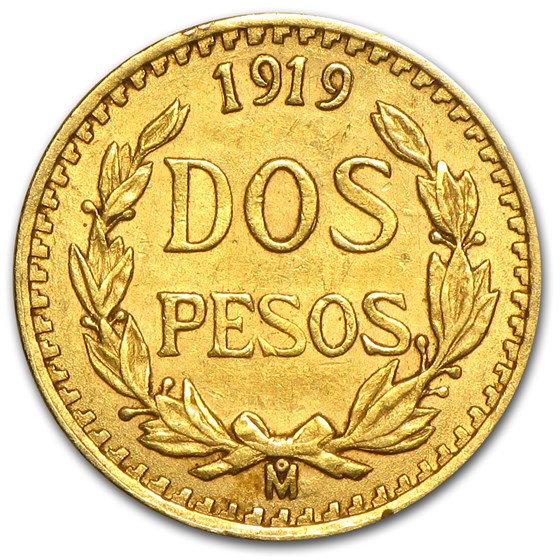 1919 Mexico Gold 2 Pesos AU 1919 Mexico Gold 2 Pesos AU