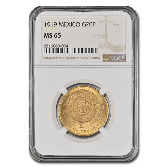 1919 Mexico Gold 20 Peso MS-65 NGC