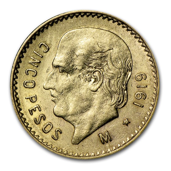 1919 Mexico Gold 5 Pesos AU 1919 Mexico Gold 5 Pesos AU