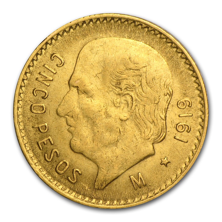 1919 Mexico Gold 5 Pesos XF
