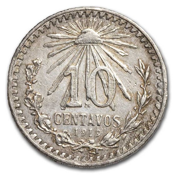 1919 Mexico Silver 10 Centavos XF 1919 Mexico Silver 10 Centavos XF