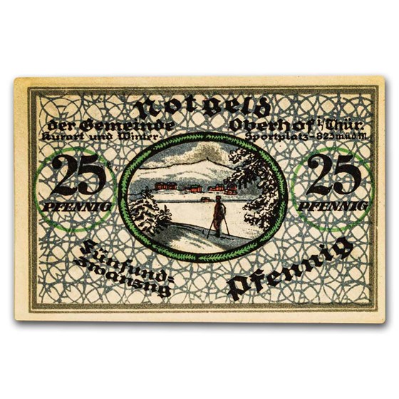 1919 Notgeld Oberhof im Thüringen 25 Pfennig CU (Lt Blue) 1919 Notgeld Oberhof im Thüringen 25 Pfennig CU (Lt Blue)