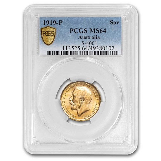 1919-P Australia Gold Sovereign George V MS-64 PCGS 1919-P Australia Gold Sovereign George V MS-64 PCGS