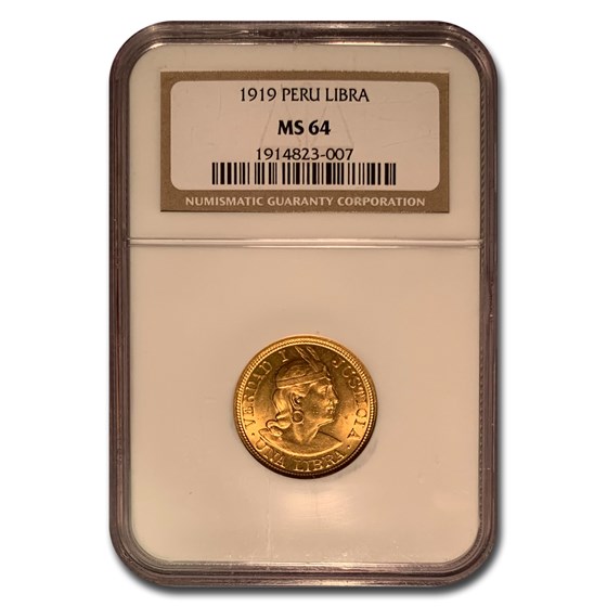 1919 Peru Gold 1 Libra MS-64 NGC 1919 Peru Gold 1 Libra MS-64 NGC