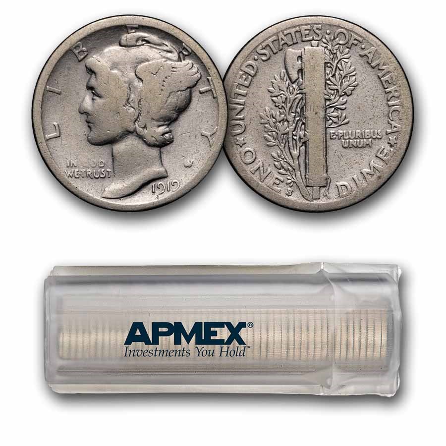 1919-S Mercury Dime 50-Coin Roll Avg Circ