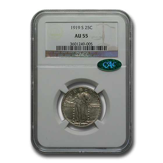 1919-S Standing Liberty Quarter AU-55 NGC CAC 1919-S Standing Liberty Quarter AU-55 NGC CAC