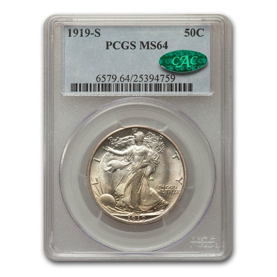 1919-S Walking Liberty Half Dollar MS-64 PCGS CAC 1919-S Walking Liberty Half Dollar MS-64 PCGS CAC
