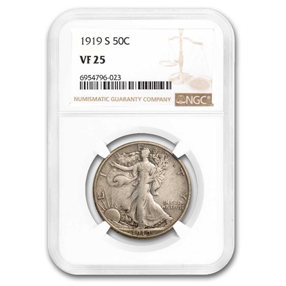 1919-S Walking Liberty Half Dollar VF-25 NGC 1919-S Walking Liberty Half Dollar VF-25 NGC