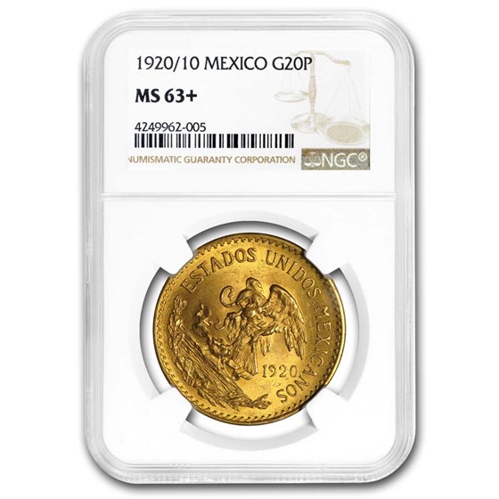 1920/10 Mexico Gold 20 Pesos MS-63+ NGC 1920/10 Mexico Gold 20 Pesos MS-63+ NGC