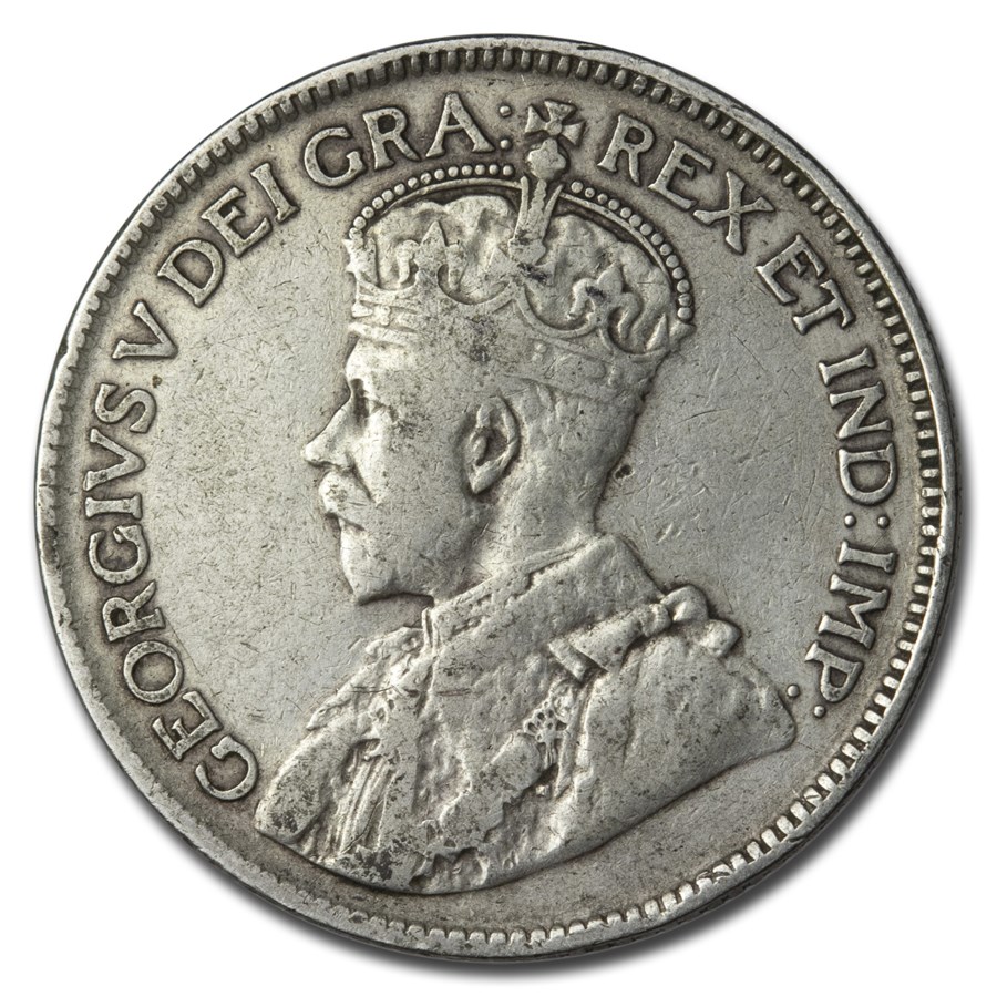 1920-1936 Canada Silver 25 Cents George V Avg Circ
