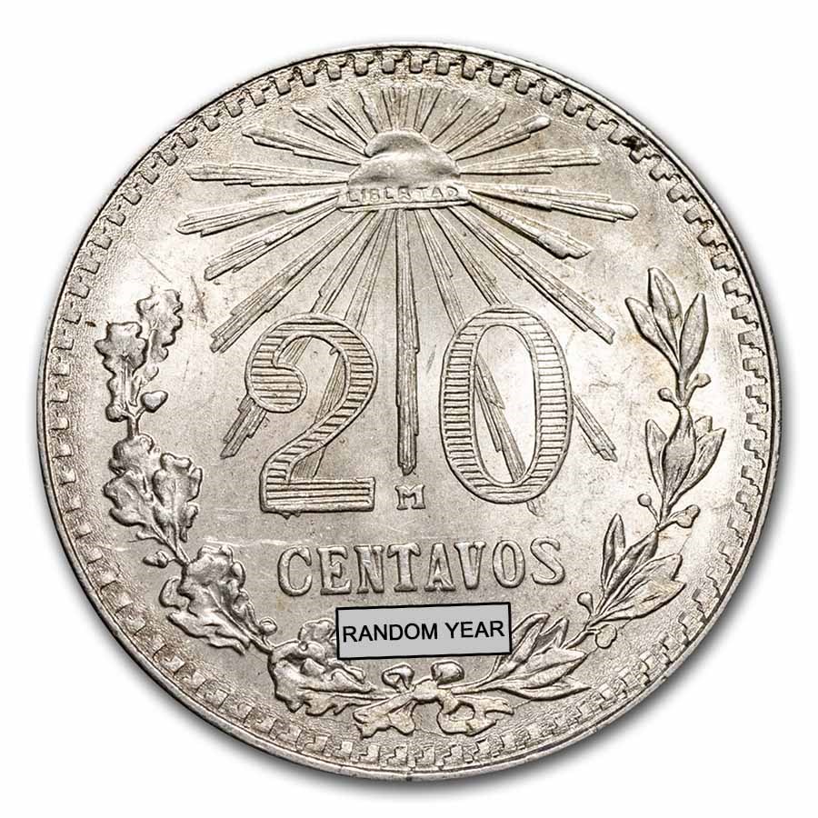 1920-1943 Mexican Silver 20 Centavos AU/BU (ASW .0772 oz)