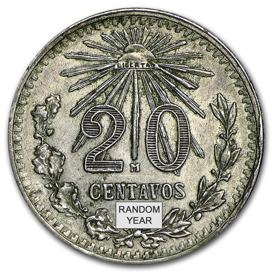 1920-1943 Mexican Silver 20 Centavos Avg Circ (ASW .0772 oz) 1920-1943 Mexican Silver 20 Centavos Avg Circ (ASW .0772 oz)