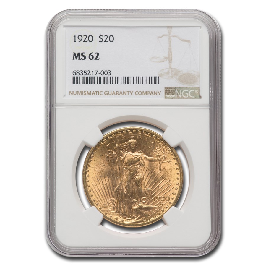 1920 $20 Saint-Gaudens Gold Double Eagle MS-62 NGC