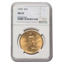 1920 $20 St Gaudens Gold Double Eagle MS-63 NGC