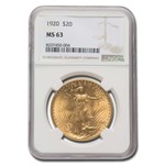 1920 $20 St Gaudens Gold Double Eagle MS-63 NGC