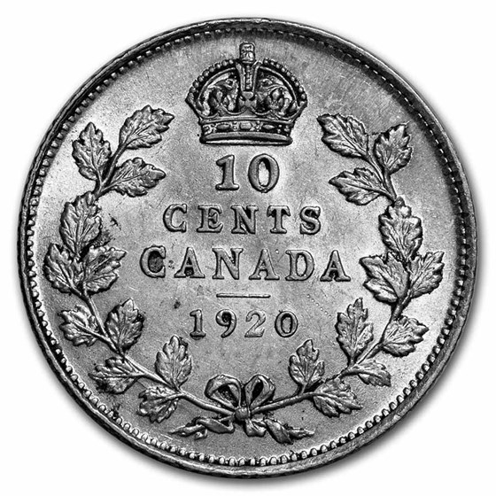 1920 Canada Silver 10 Cents George V AU 1920 Canada Silver 10 Cents George V AU