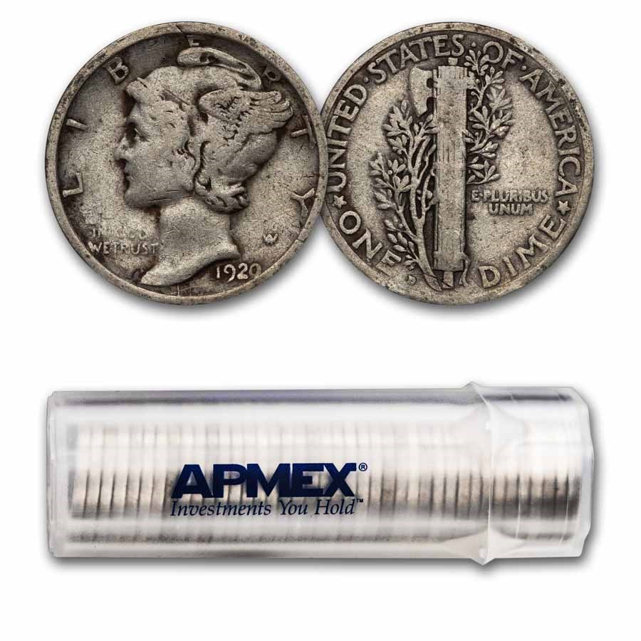 1920-D Mercury Dime 50-Coin Roll Avg Circ