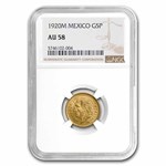 1920-M Mexico Gold 5 Pesos AU-58 NGC
