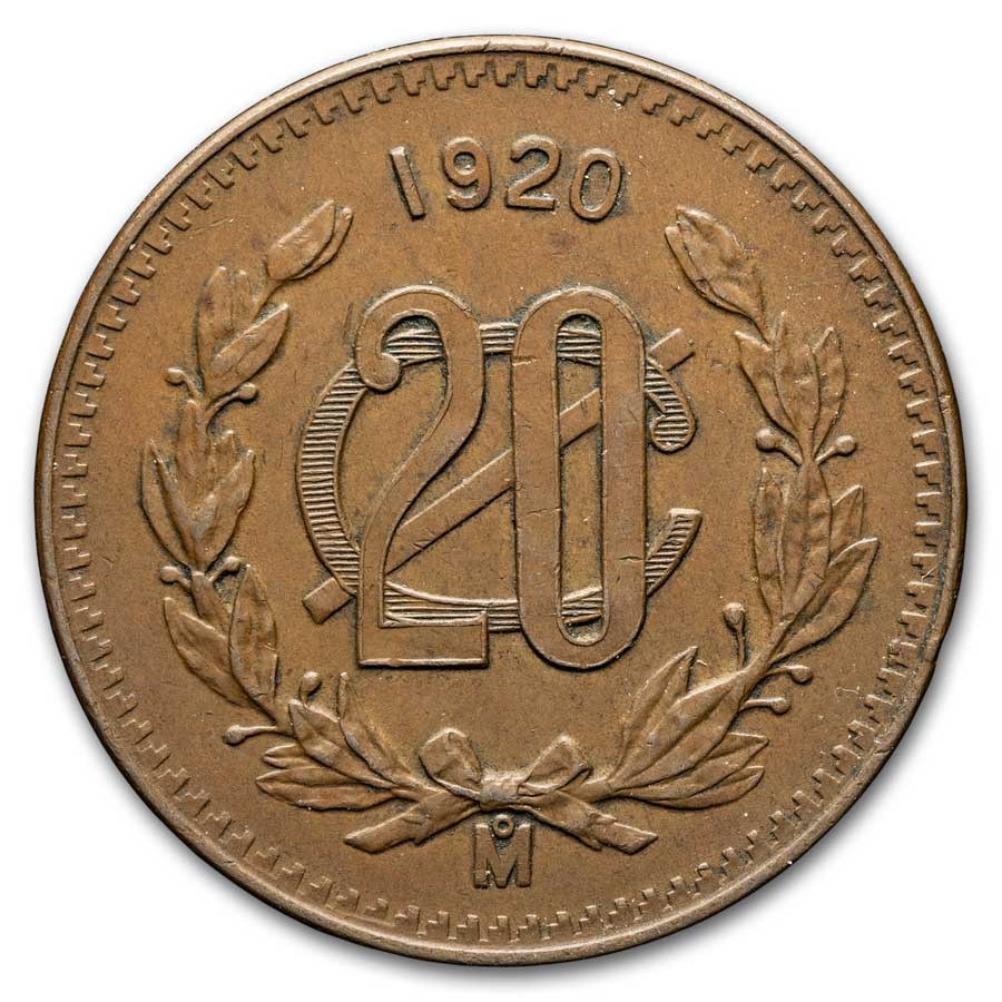 1920 Mexico Bronze 20 Centavos AU