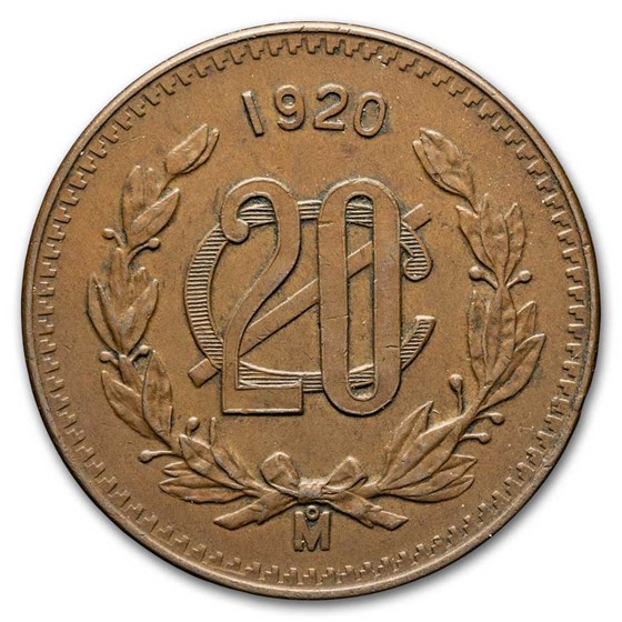 1920 Mexico Bronze 20 Centavos AU 1920 Mexico Bronze 20 Centavos AU