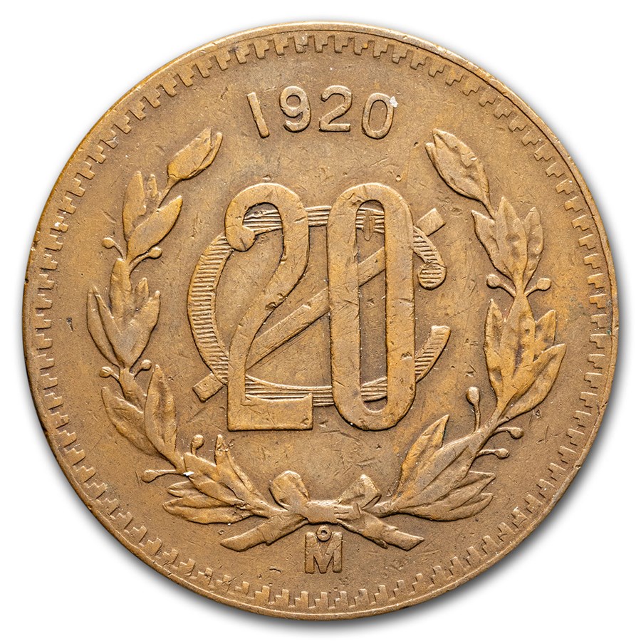 1920 Mexico Bronze 20 Centavos Avg Circ