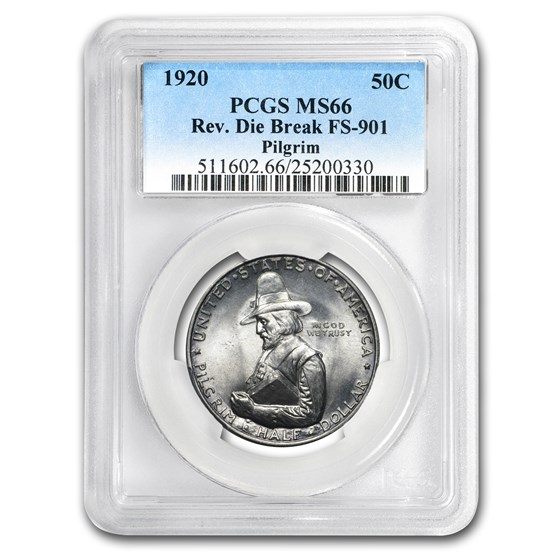 1920 Pilgrim Half Dollar MS-66 PCGS (Reverse Die Break Variety) 1920 Pilgrim Half Dollar MS-66 PCGS (Reverse Die Break Variety)