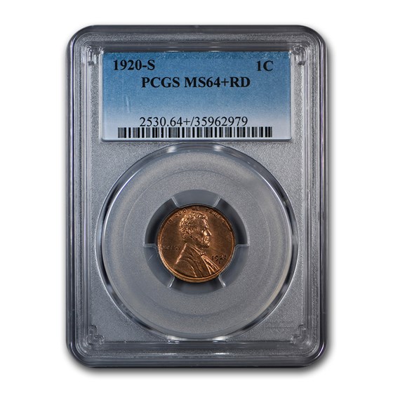 1920-S Lincoln Cent MS-64+ PCGS (Red) 1920-S Lincoln Cent MS-64+ PCGS (Red)