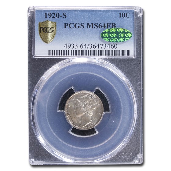 1920-S Mercury Dime MS-64 PCGS CAC (FB) 1920-S Mercury Dime MS-64 PCGS CAC (FB)