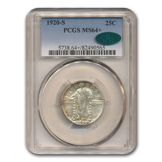 1920-S Standing Liberty Quarter MS-64+ PCGS CAC 1920-S Standing Liberty Quarter MS-64+ PCGS CAC