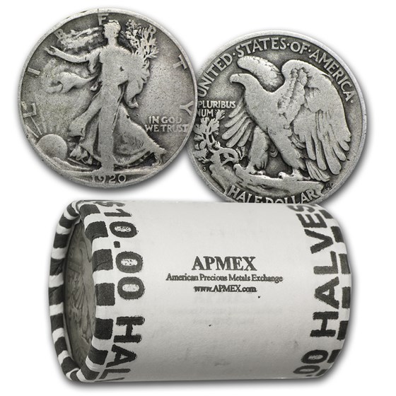 1920-S Walking Liberty Halves 20-Coin Roll Avg Circ 1920-S Walking Liberty Halves 20-Coin Roll Avg Circ