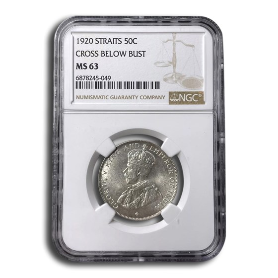 1920 Straits Settlements Silver 50 Cents MS-63 NGC 1920 Straits Settlements Silver 50 Cents MS-63 NGC
