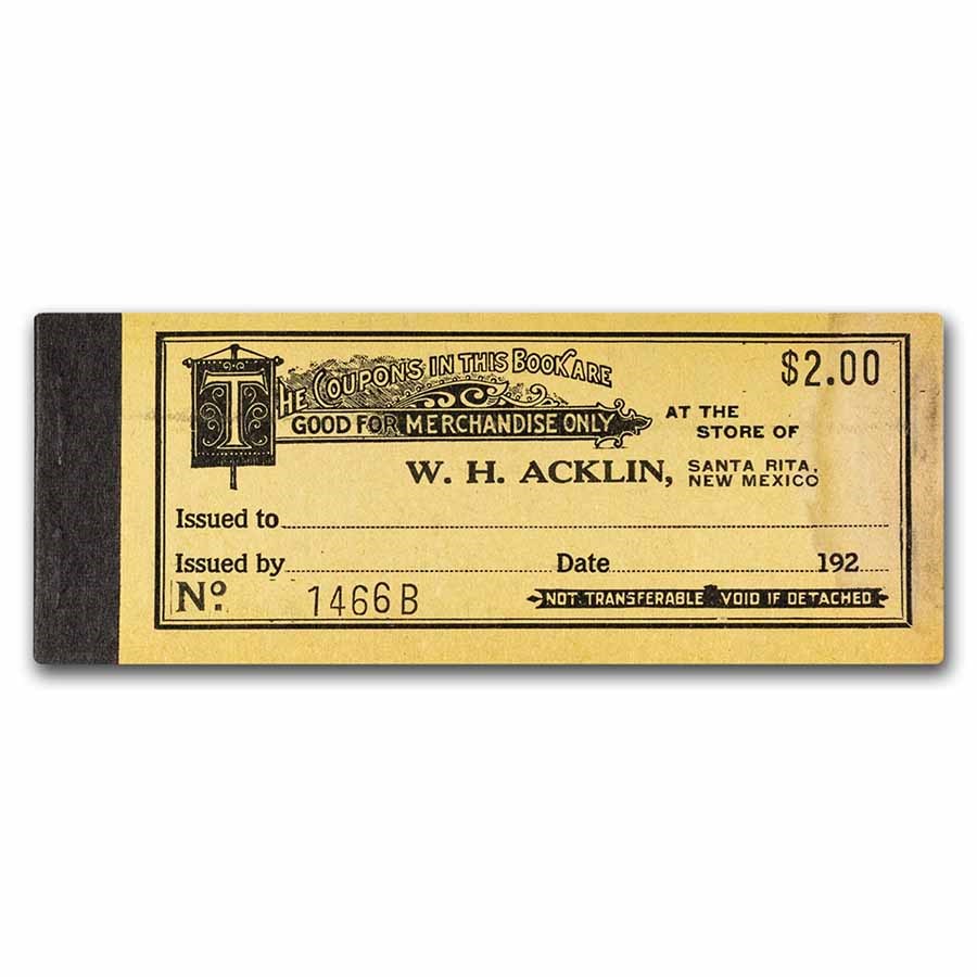 1920s W.H. Acklin Santa Rita, NM $2 Coupon Booklet CU (Water Dam)