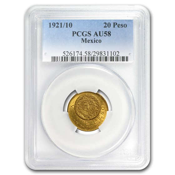 1921/10 Mexico Gold 20 Pesos AU-58 PCGS