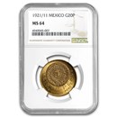 1921/11 Mexico Gold 20 Pesos MS-64 NGC