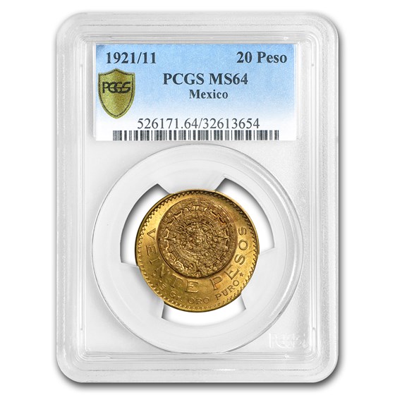 1921/11 Mexico Gold 20 Pesos MS-64 PCGS 1921/11 Mexico Gold 20 Pesos MS-64 PCGS