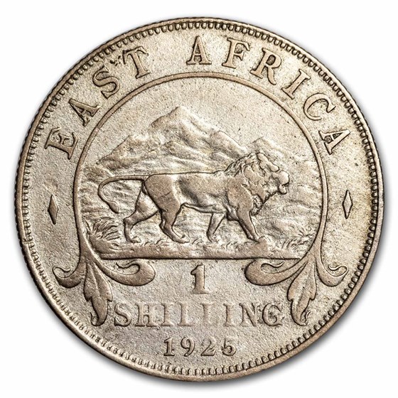 1921-1925 British East Africa Silver Shilling George V Avg Circ 1921-1925 British East Africa Silver Shilling George V Avg Circ
