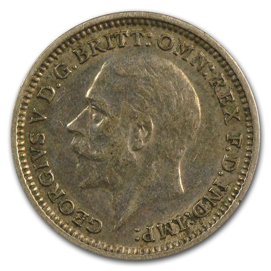 1921-1926 Great Britain Silver 3 Pence George V Avg Circ 1921-1926 Great Britain Silver 3 Pence George V Avg Circ